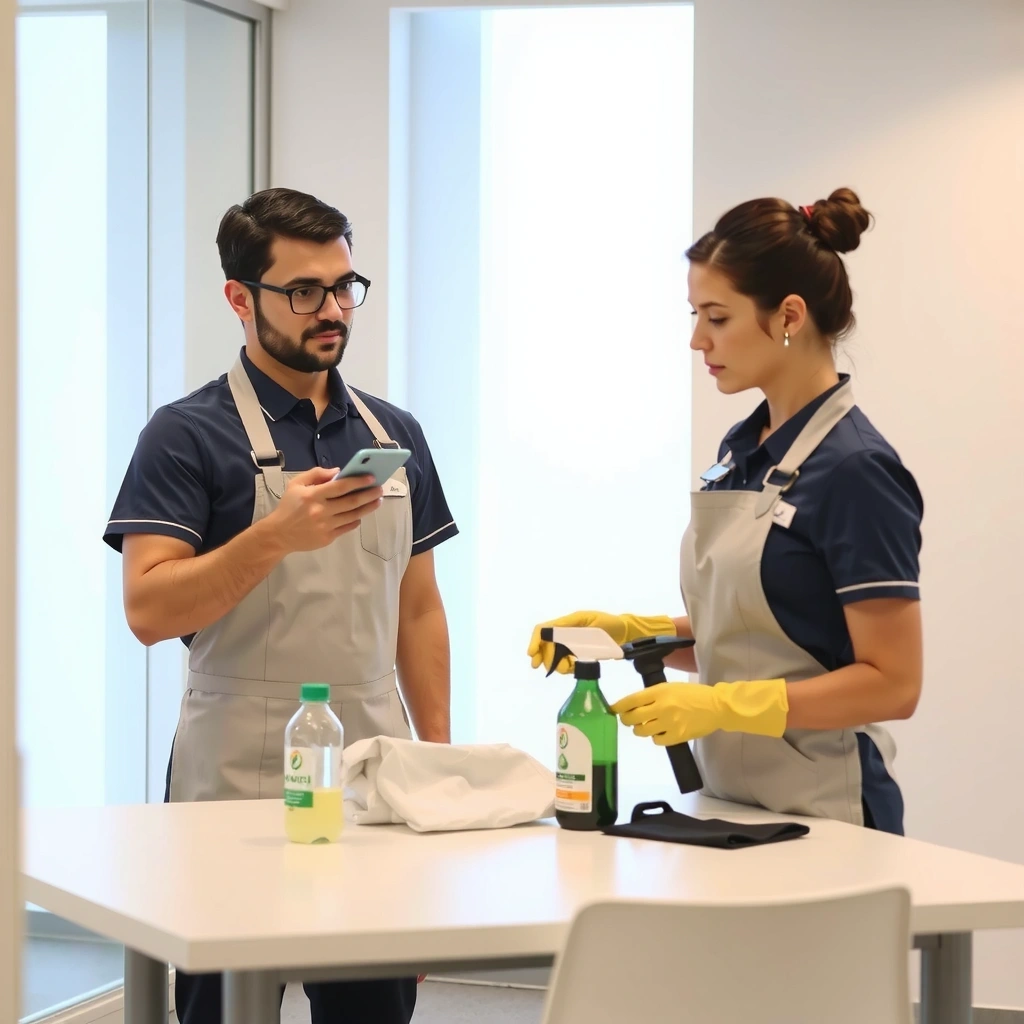 Professional cleaning team at work